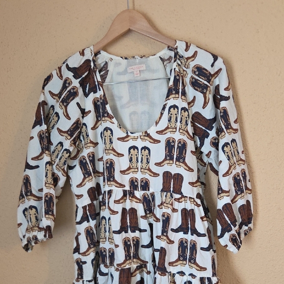 Pink Chicken Cream Mini Dress with Brown Boot Print - Picture 5 of 10